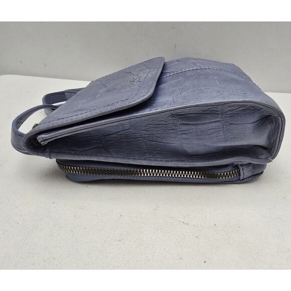 American Leather Co. Kansas Crossbody Bag Croc Embossed Leather Purse Blue - Picture 8 of 11